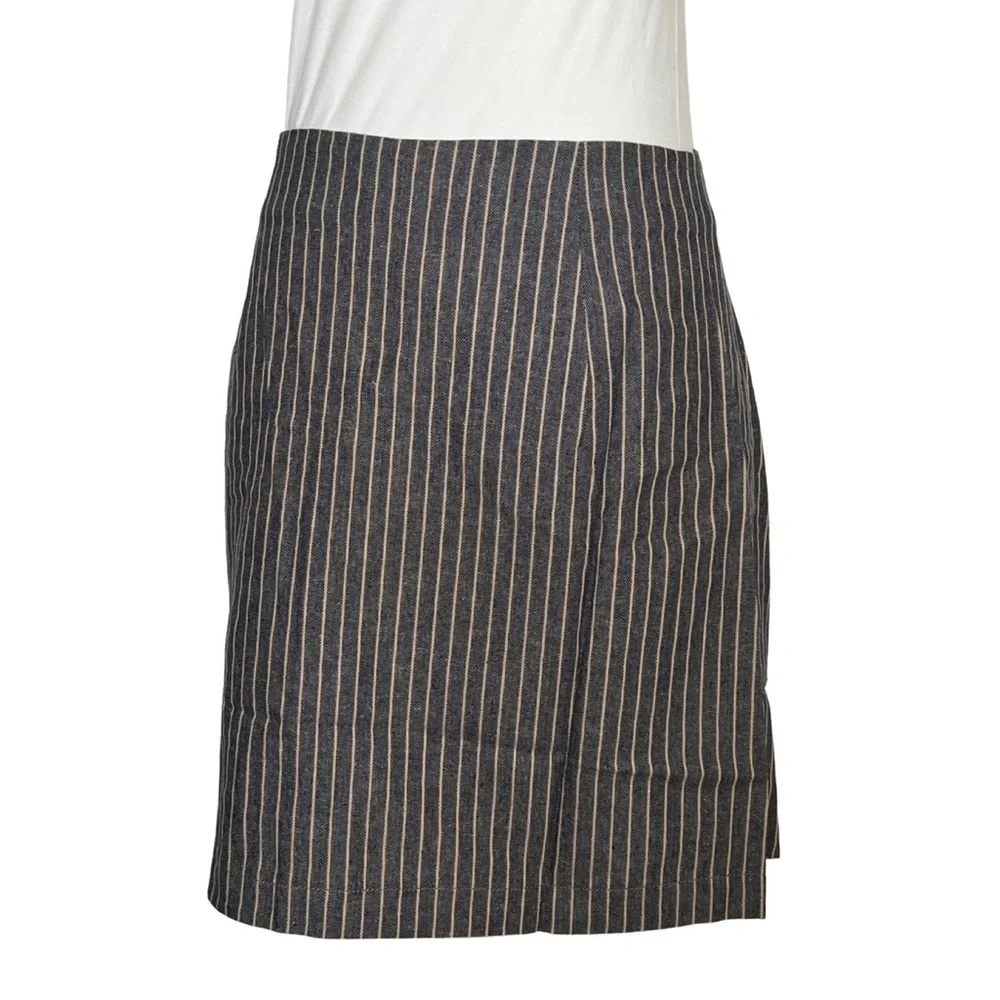 Chic Blue Denim Striped Asymmetric Pencil Skirt with Buttons - Picture 13 of 16